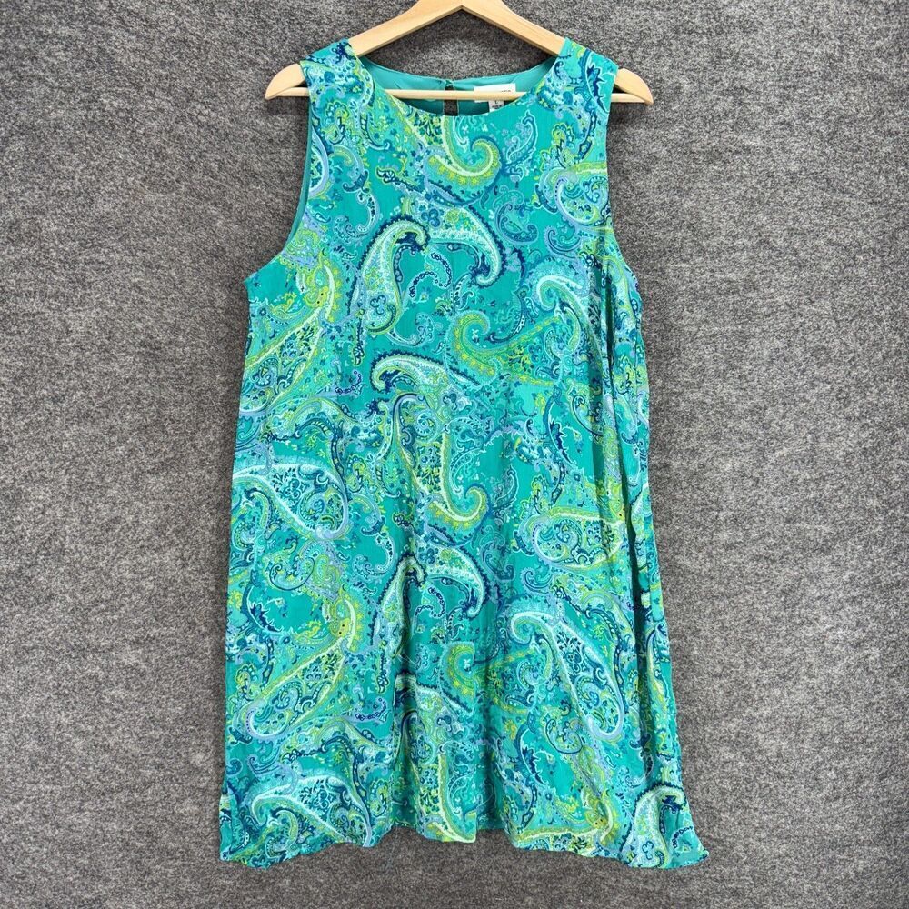 New Chloe + Rene Dress Women L Large Blue Paisley Shift Midi Lined Hook & Eye